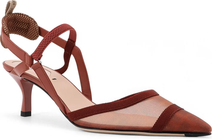 Colibrì Leather And Mesh Slingback With Ff Motif - Image 2
