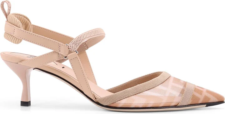 Colibrì Leather And Mesh Slingback With Ff Motif