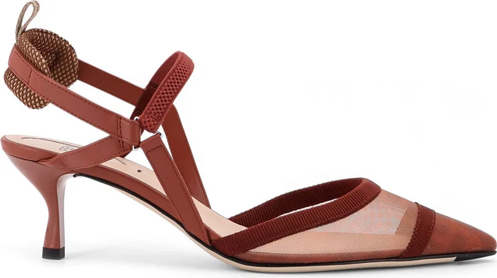 Colibrì Leather And Mesh Slingback With Ff Motif