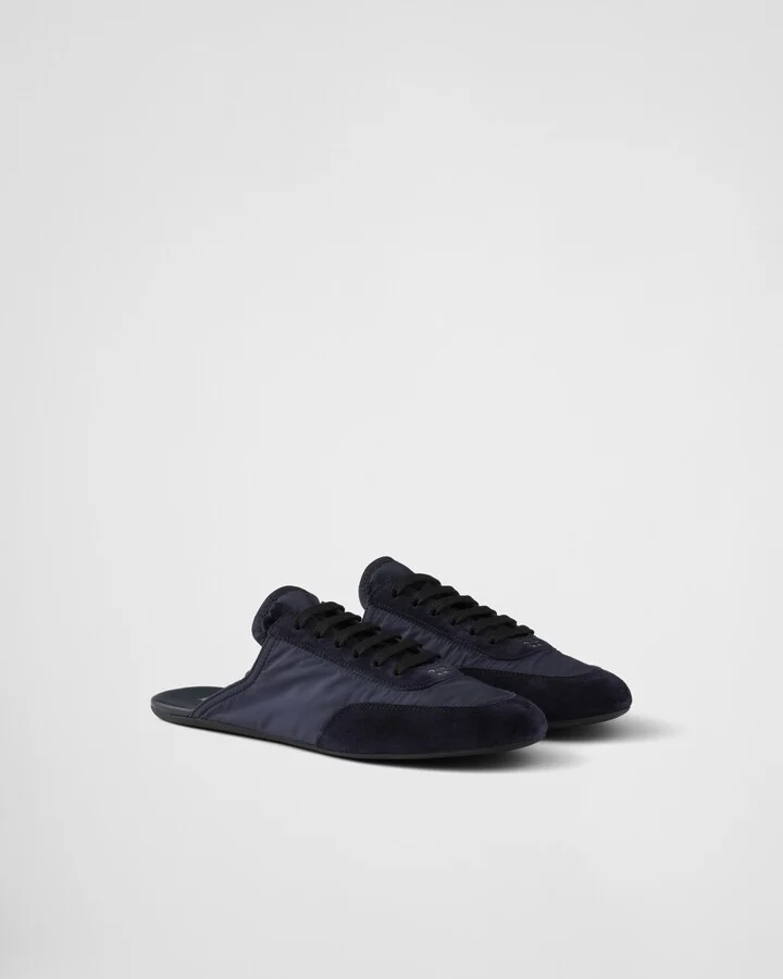 Collapse Re-Nylon and suede mules