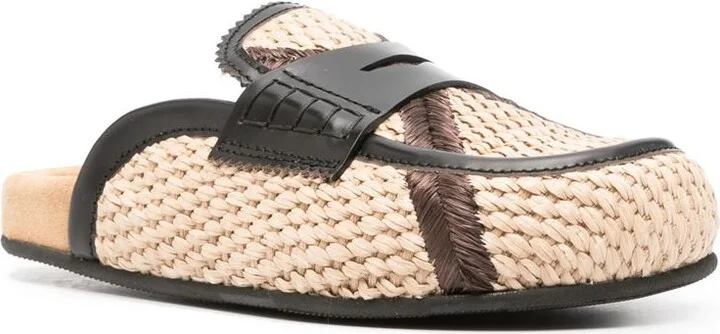 College Leather-Trim Raffia Mules - Image 2
