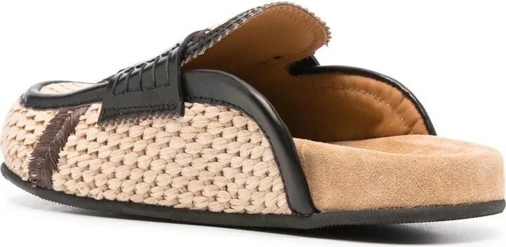 College Leather-Trim Raffia Mules - Image 3