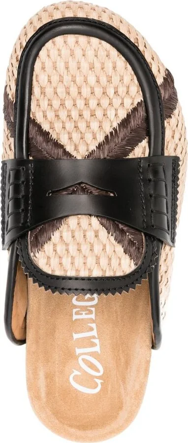 College Leather-Trim Raffia Mules - Image 4
