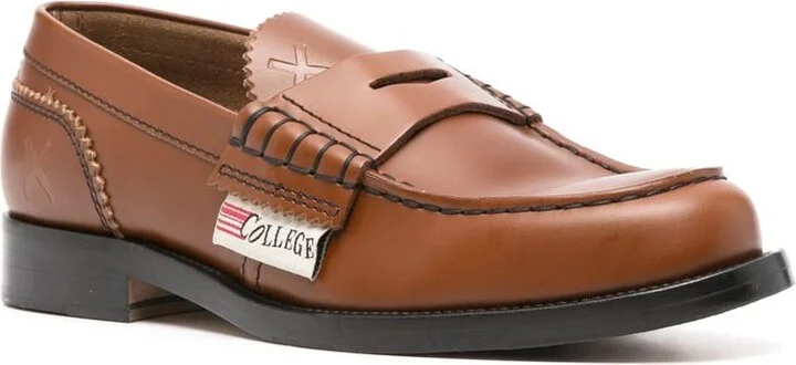 College Logo-Patch Leather Loafers - Image 2