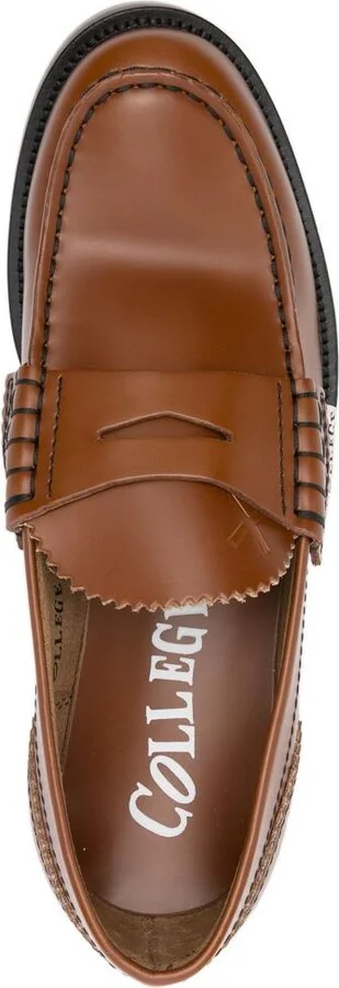 College Logo-Patch Leather Loafers - Image 4
