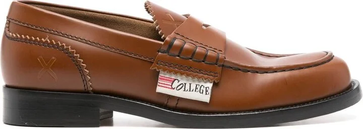 College Logo-Patch Leather Loafers