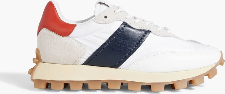 Color-block leather, suede and stretch-knit sneakers
