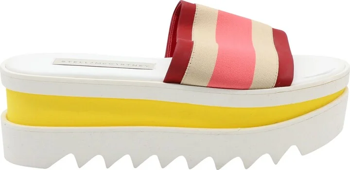Color Block Platform Slides in White Faux Leather