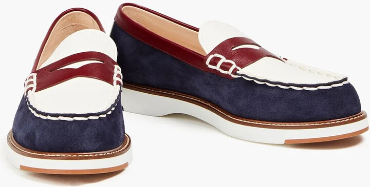 Color-block suede and pebbled-leather loafers - Image 2