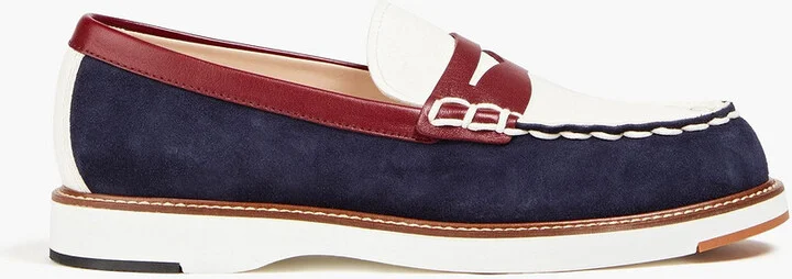 Color-block suede and pebbled-leather loafers