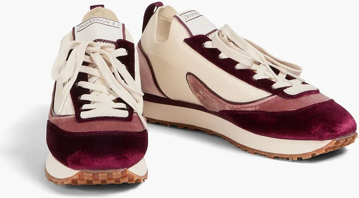 Color-block velvet and stretch-knit sneakers - Image 2