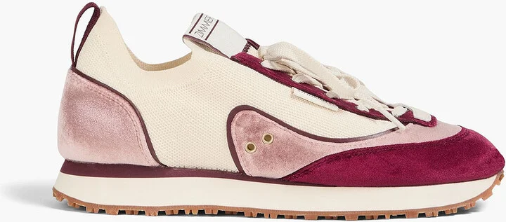 Color-block velvet and stretch-knit sneakers