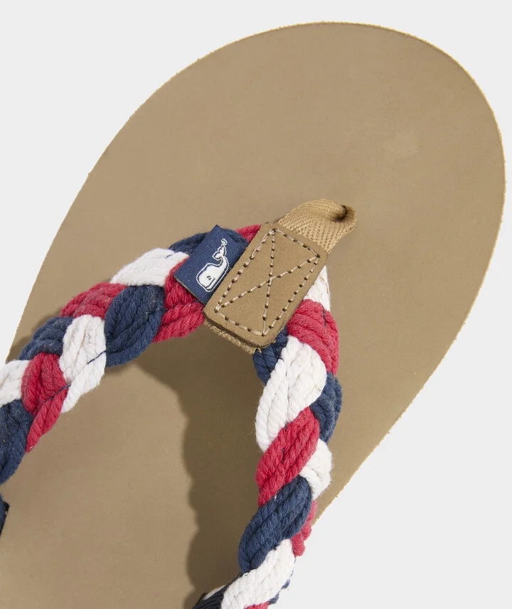 Colorblock Braided Rope Leather Flip Flops - Image 2