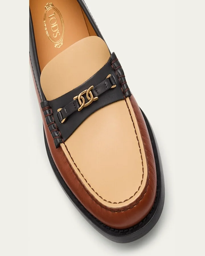 Colorblock Leather Chain Loafers - Image 4