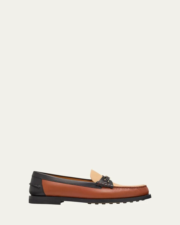Colorblock Leather Chain Loafers