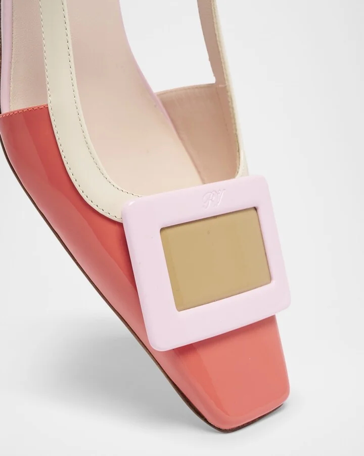 Colorblock Patent Leather Slingback Pumps - Image 2