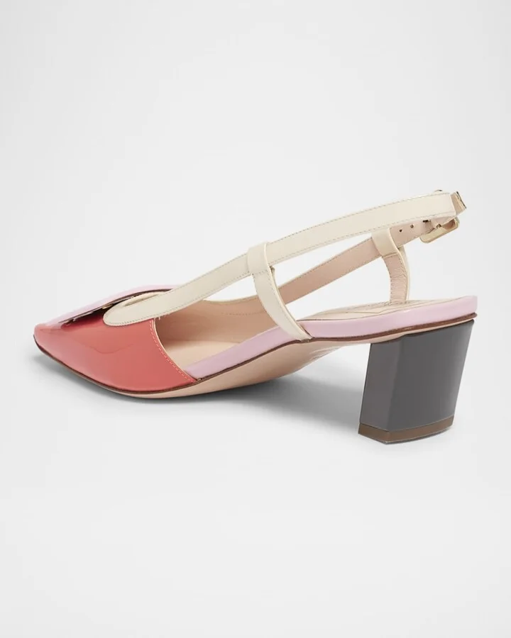 Colorblock Patent Leather Slingback Pumps - Image 4