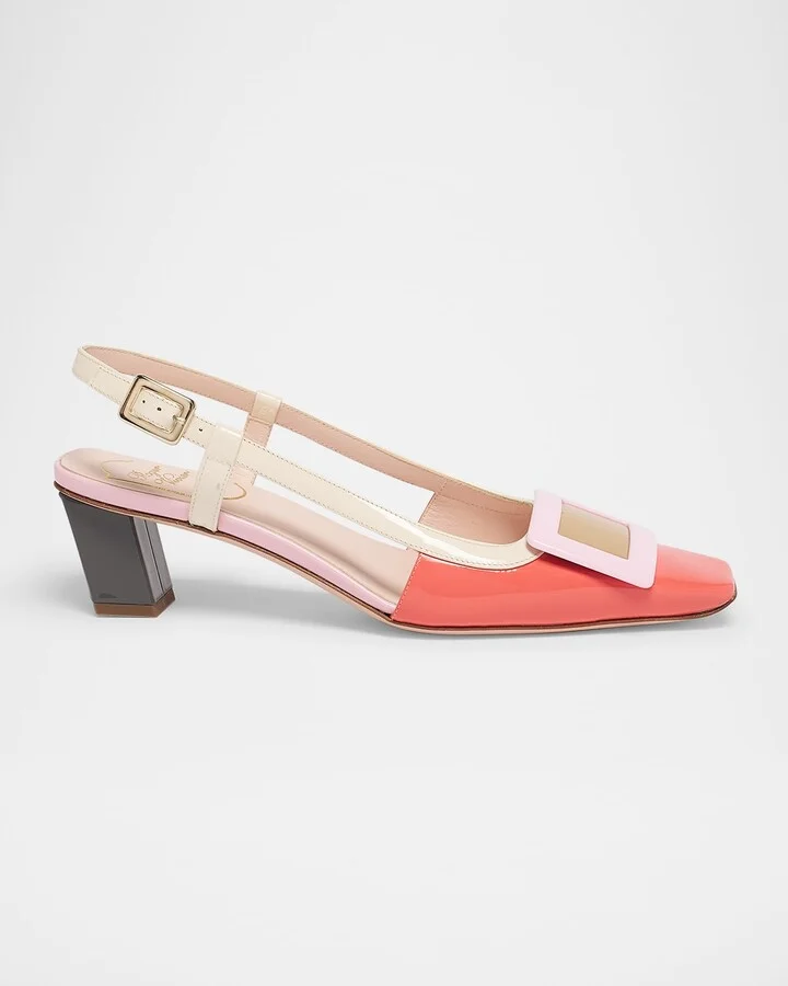 Colorblock Patent Leather Slingback Pumps