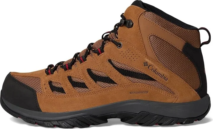 Columbia Crestwood Mid Waterproof Men's Shoes Camel Brown/Mountain Red : 14 D - Medium, Suede/Textile - Image 6