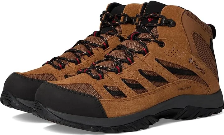 Columbia Crestwood Mid Waterproof Men's Shoes Camel Brown/Mountain Red : 14 D - Medium, Suede/Textile