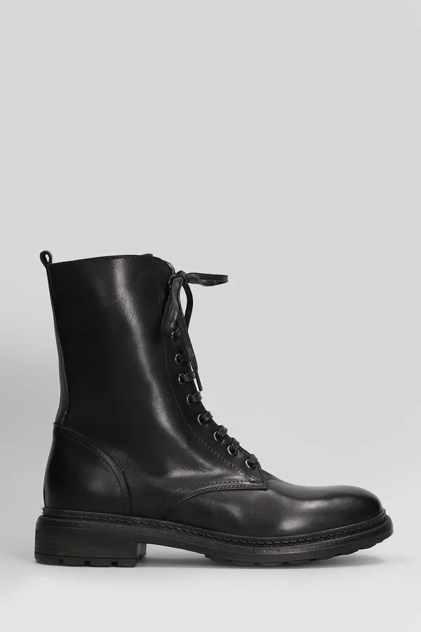 Combat Boots In Black Leather