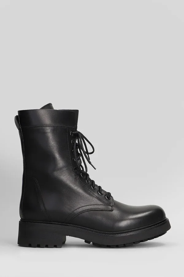 Combat Boots In Black Leather