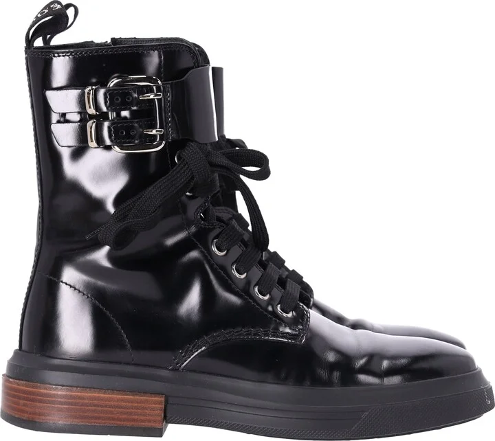Combat Boots in Black Patent Leather