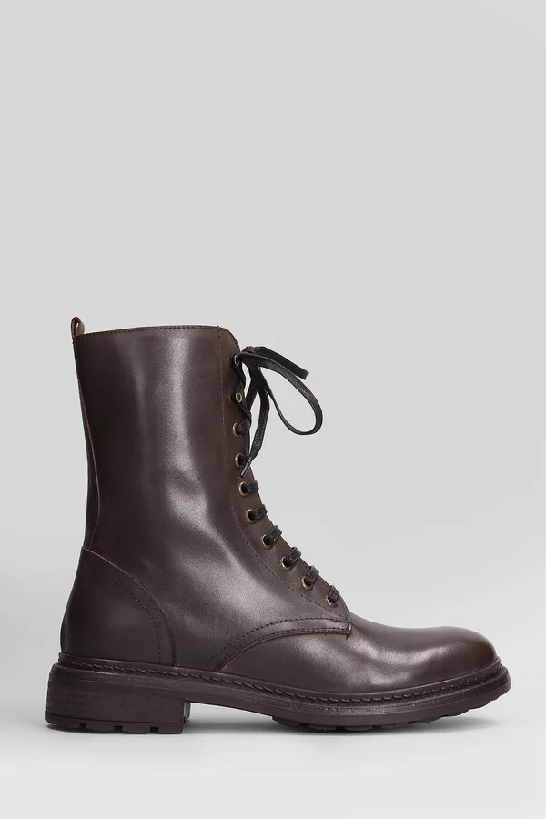 Combat Boots In Dark Brown Leather