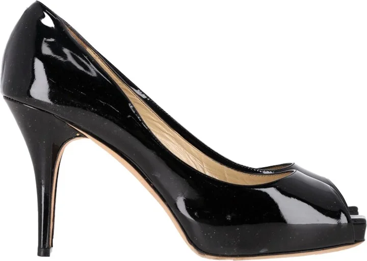 Comet Peep Toe Pumps in Black Patent Leather