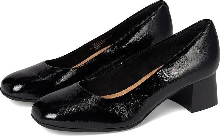 Comfortiva Peach High Women's Heels Black Crinkle Patent : 9.5 W (D), Leather