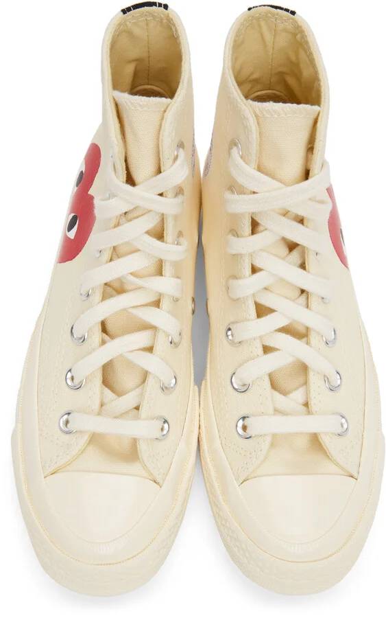 COMME des GARÇONS PLAY Beige Converse Edition Half Heart Chuck 70 High Sneakers - Image 5