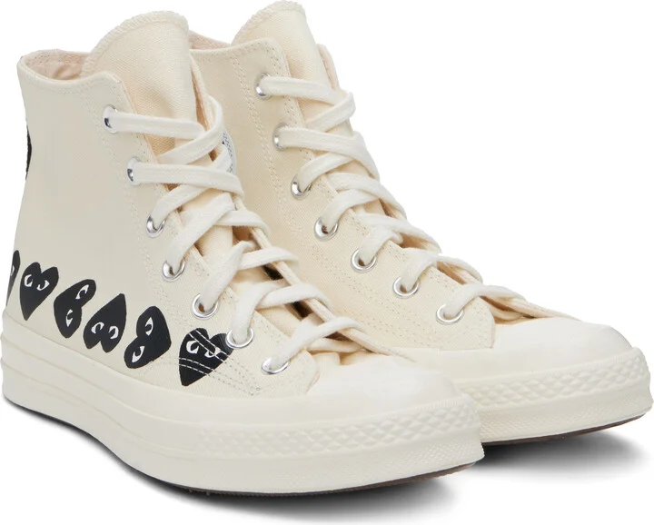 COMME des GARÇONS PLAY Off-White Converse Edition Chuck 70 Multi Heart High Top Sneakers - Image 4