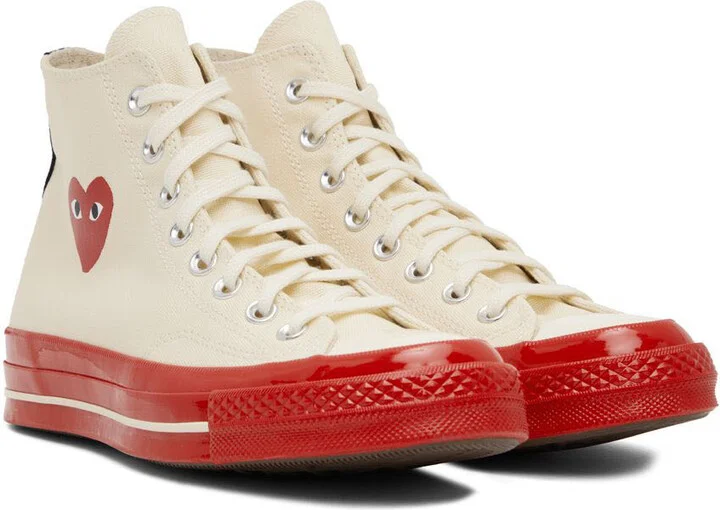 COMME des GARÇONS PLAY Off-White & Red Converse Edition Chuck 70 Sneakers - Image 4