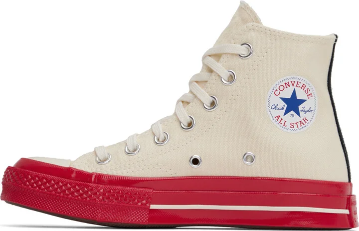 COMME des GARÇONS PLAY Off-White & Red Converse Edition PLAY Chuck 70 High-Top Sneakers - Image 3