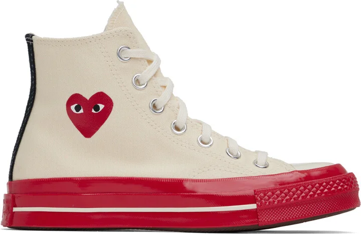 COMME des GARÇONS PLAY Off-White & Red Converse Edition PLAY Chuck 70 High-Top Sneakers
