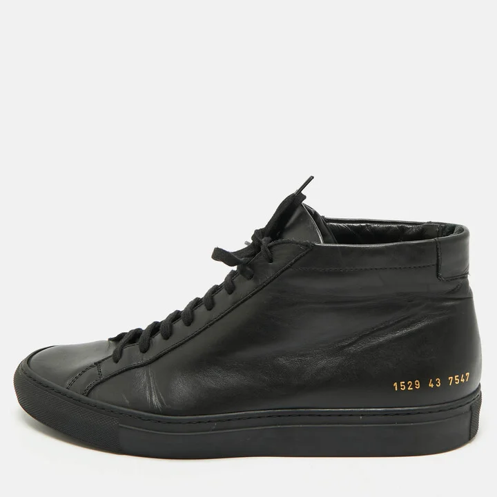 Common Projects Black Leather Achilles High Top Sneakers Size 43
