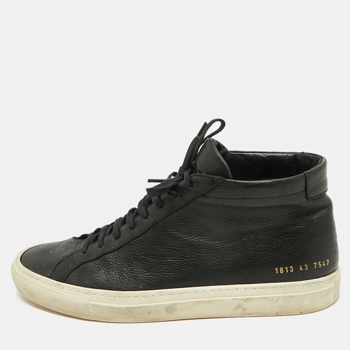 Common Projects Black Leather High Top Sneakers Size 43