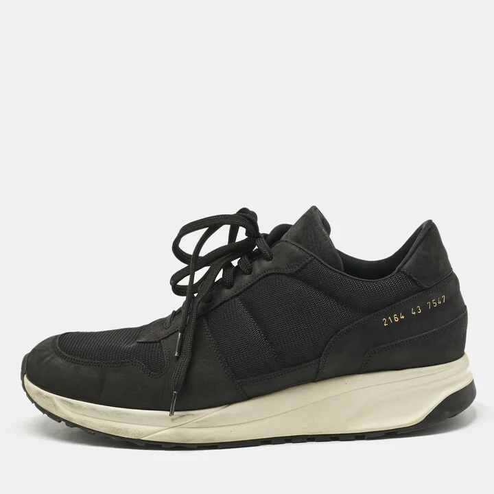 Common Projects Black Nubuck Leather and Suede Track Classic Lace Up Sneakers Size 43