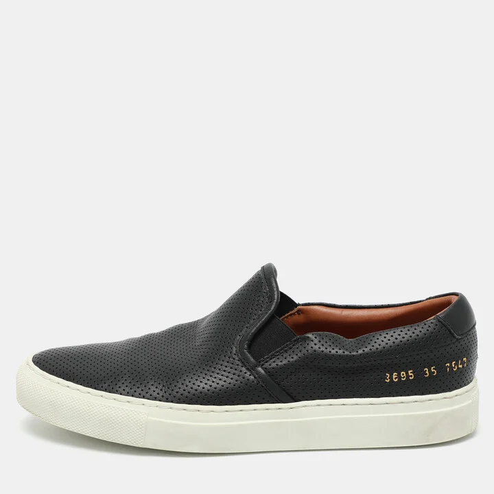 Common Projects Black Perforated Leather Slip On Sneakers Size 35