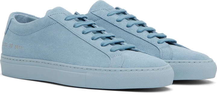 Common Projects Blue Achilles Tonal Suede Sneakers - Image 4