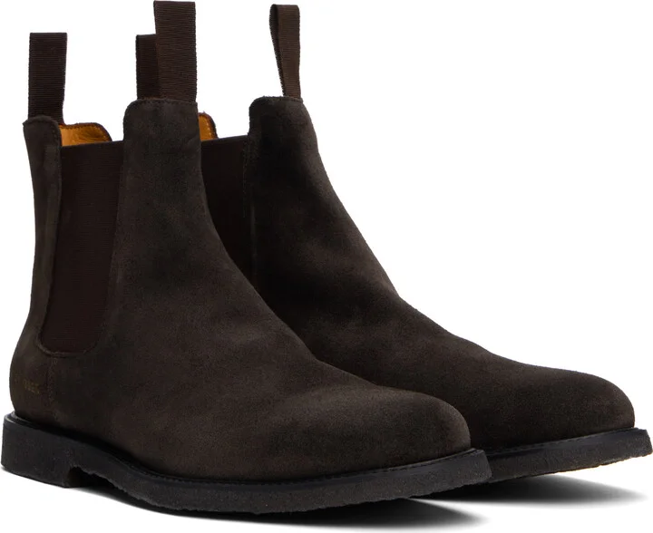 Common Projects Brown Waxed Suede Chelsea Boots - Image 4