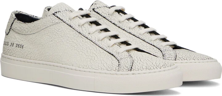Common Projects Off-White & Black Cracked Achilles Sneakers - Image 4