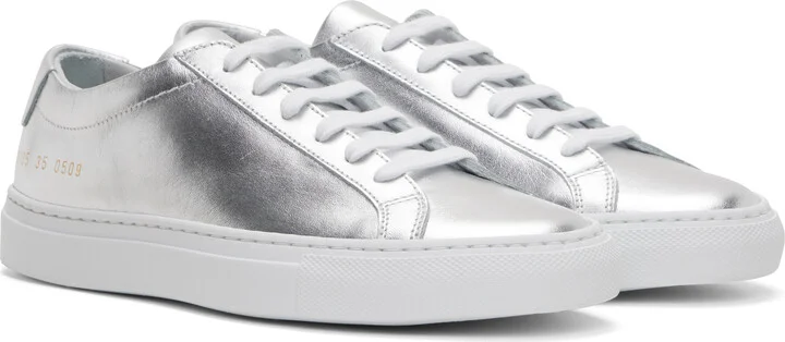 Common Projects Silver Achilles Shiny Sneakers - Image 4
