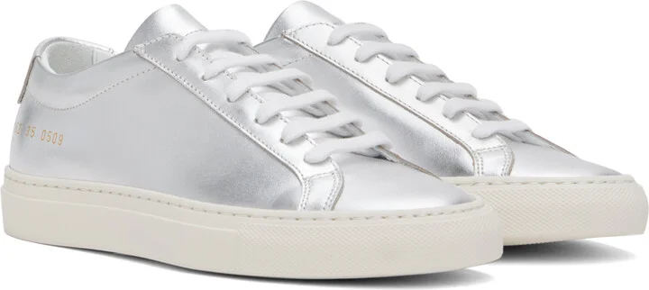Common Projects Silver Achilles Sneakers - Image 4
