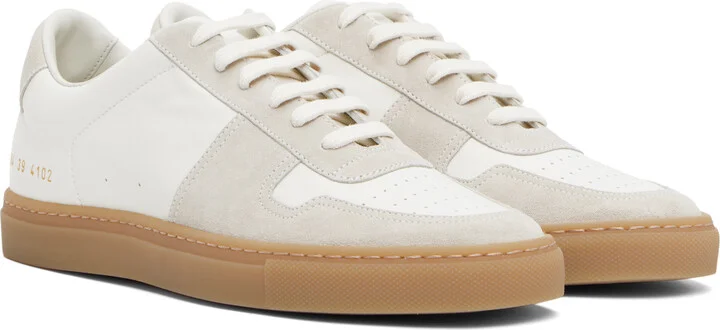 Common Projects White & Beige BBall Duo Slim Sneakers - Image 4