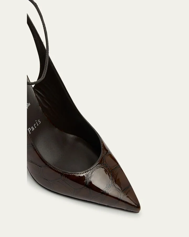 Condora Croc-Embossed Patent Leather Red Sole Pumps - Image 4