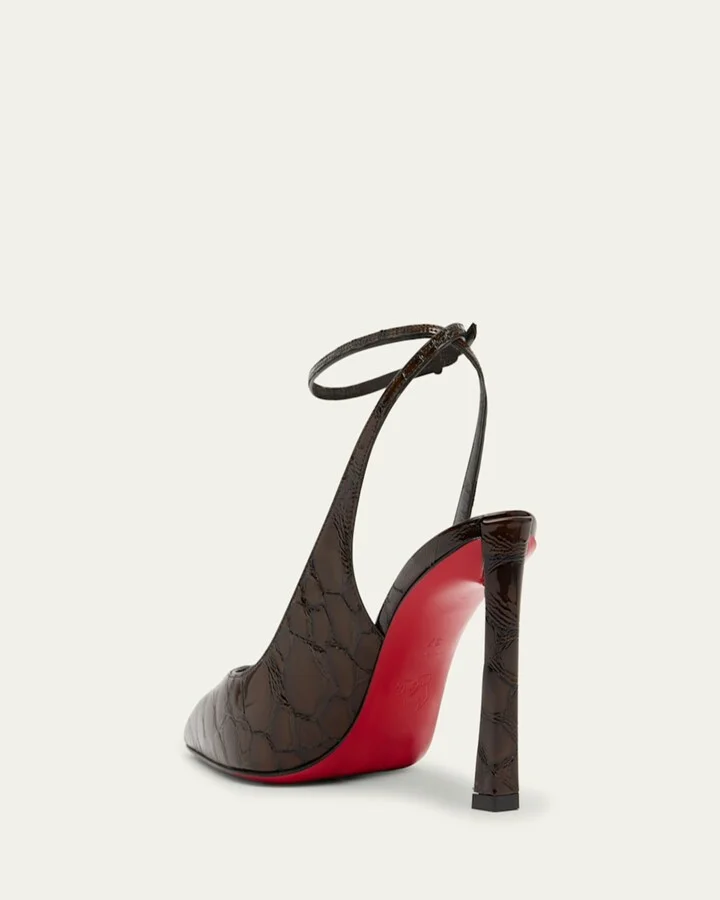 Condora Croc-Embossed Patent Leather Red Sole Pumps - Image 5