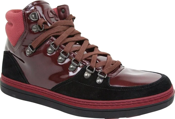 Contrast Combo Dark Red Patent Leather / Suede High top Sneaker 368496 1078 - Image 2