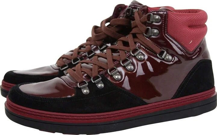 Contrast Combo Dark Red Patent Leather / Suede High top Sneaker 368496 1078 - Image 3