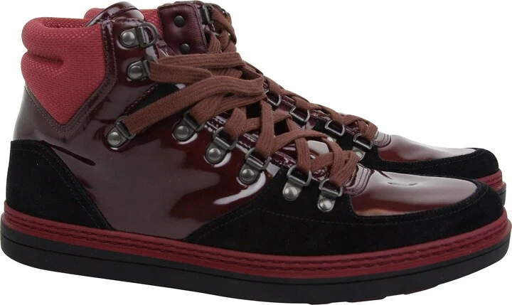 Contrast Combo Dark Red Patent Leather / Suede High top Sneaker 368496 1078 - Image 4